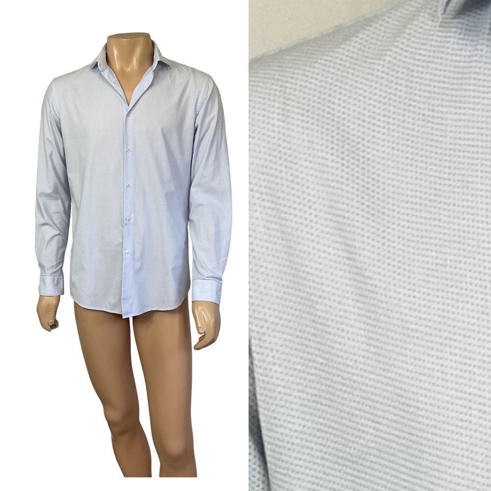 ZARA light blue point dots long sleeves slim fit buttons down shirt L